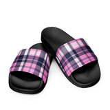 Pink and Navy Blue Preppy Surfer Plaid Men’s Slides Sandals