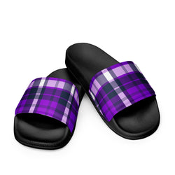 Purple and Navy Blue Preppy Surfer Plaid Men’s Slides Sandals