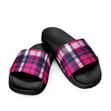 Hot Pink and Navy Blue Preppy Surfer Plaid Men’s Slides Sandals