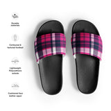 Hot Pink and Navy Blue Preppy Surfer Plaid Men’s Slides Sandals