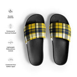 Yellow and Navy Blue Preppy Surfer Plaid Men’s Slides Sandals