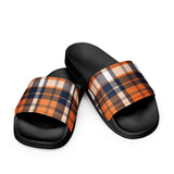 Orange and Navy Blue Preppy Surfer Plaid Men’s Slides Sandals