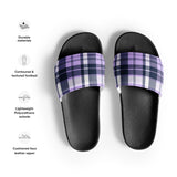 Lavender and Navy Blue Preppy Surfer Plaid Men’s Slides Sandals