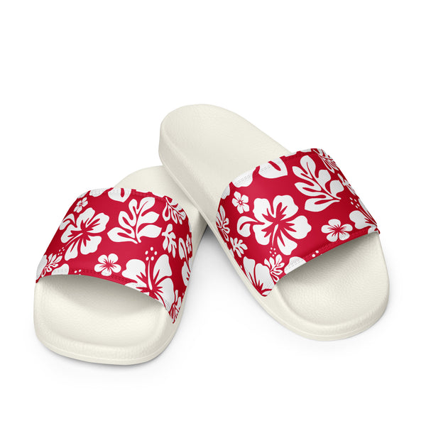 Red and White Hawaiian Flowers Men’s Slides Sandals