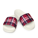 Red, White and Blue Preppy Surfer Plaid Men’s Slides Sandals