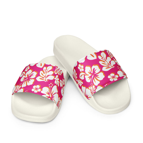 Hot Pink, Orange and White Hawaiian Flowers Men’s Slides Sandals