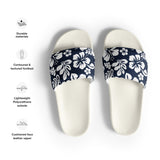 Navy Blue and White Hawaiian Flowers Men’s Slides Sandals