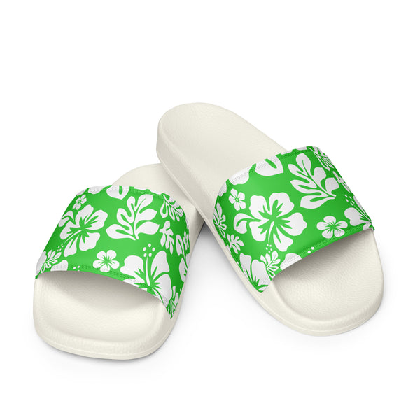 Lime Green Hawaiian Flowers Men’s Slides | Extremely Stoked® Surf-Style Sandals