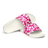 Hot Pink and White Hawaiian Flowers Men’s Slides Sandals