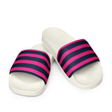 Classic Navy Blue and Hot Pink Beach Stripes Men’s Slides