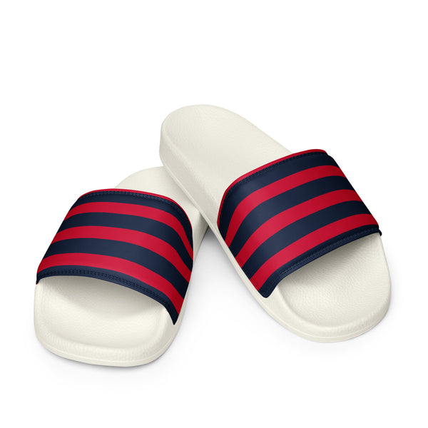 Classic Navy Blue and Red Beach Stripes Men’s Slides