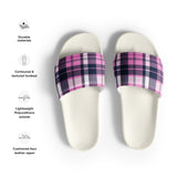 Pink and Navy Blue Preppy Surfer Plaid Men’s Slides Sandals