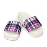 Pink and Navy Blue Preppy Surfer Plaid Men’s Slides Sandals