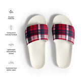 Red and Navy Blue Preppy Surfer Plaid Men’s Slides Sandals