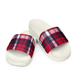 Red and Navy Blue Preppy Surfer Plaid Men’s Slides Sandals