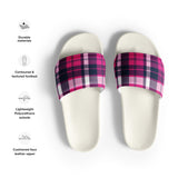 Hot Pink and Navy Blue Preppy Surfer Plaid Men’s Slides Sandals