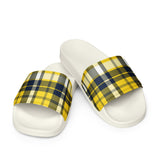 Yellow and Navy Blue Preppy Surfer Plaid Men’s Slides Sandals