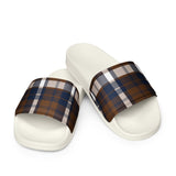 Brown and Navy Blue Preppy Surfer Plaid Men’s Slides Sandals