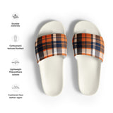 Orange and Navy Blue Preppy Surfer Plaid Men’s Slides Sandals