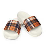 Orange and Navy Blue Preppy Surfer Plaid Men’s Slides Sandals