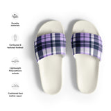 Lavender and Navy Blue Preppy Surfer Plaid Men’s Slides Sandals