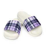 Lavender and Navy Blue Preppy Surfer Plaid Men’s Slides Sandals