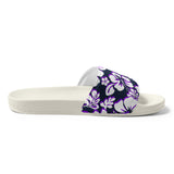 Navy Blue, Purple and White Hawaiian Flowers Men’s Slides Sandals