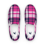 Hot Pink and Navy Blue Preppy Surfer Plaid Men’s Slip On Canvas Shoes