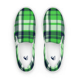 Lime Green and Navy Blue Preppy Surfer Plaid Men’s Slip On Canvas Shoes