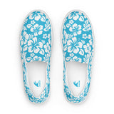 Aqua Blue Hawaiian Flowers Men’s Slip On Canvas Shoes