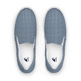 Navy Blue Gingham Check Men’s Slip On Canvas Shoes