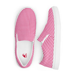 Red and Pink Gingham Check Men’s Slip On Canvas Shoes