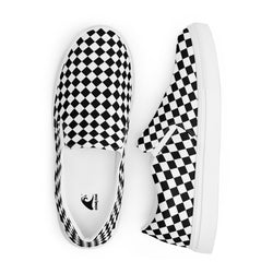 Black and White Checkered Men's Slip On Canvas Shoes