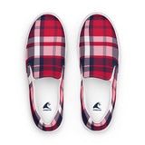 Red, White and Navy Blue Preppy Surfer Plaid Men’s Slip On Canvas Shoes