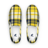 Yellow and Navy Blue Preppy Surfer Plaid Men’s Slip On Canvas Shoes