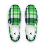 Lime Green and Navy Blue Preppy Surfer Plaid Men’s Slip On Canvas Shoes