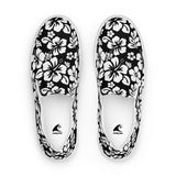 Black and White Hawaiian Flowers Men’s Slip On Canvas Shoes