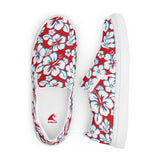 Red, Aqua Blue and White Hawaiian Flowers Men’s Slip On Canvas Shoes