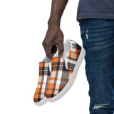 Orange and Navy Blue Preppy Surfer Plaid Men’s Slip On Canvas Shoes