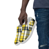 Yellow and Navy Blue Preppy Surfer Plaid Men’s Slip On Canvas Shoes