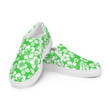 Lime and White Hawaiian Flowers Men’s Slip On Canvas Shoes