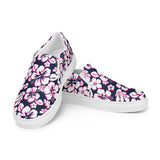 Navy Blue, Hot Pink and White Hawaiian Flowers Men’s Slip On Canvas Shoes