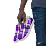 Purple and Navy Blue Preppy Surfer Plaid Men’s Slip On Canvas Shoes