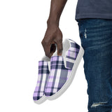 Lavender and Navy Blue Preppy Surfer Plaid Men’s Slip On Canvas Shoes