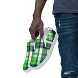 Lime Green and Navy Blue Preppy Surfer Plaid Men’s Slip On Canvas Shoes