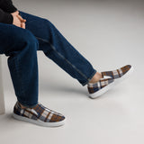 Brown and Navy Blue Preppy Surfer Plaid Men’s Slip On Canvas Shoes