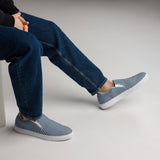 Navy Blue Gingham Check Men’s Slip On Canvas Shoes