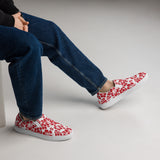 Red and White Hawaiian Flowers Men’s Slip On Canvas Shoes