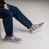 Navy Blue, Hot Pink and White Hawaiian Flowers Men’s Slip On Canvas Shoes