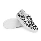 Black and White Hawaiian Flowers Men’s Slip On Canvas Shoes